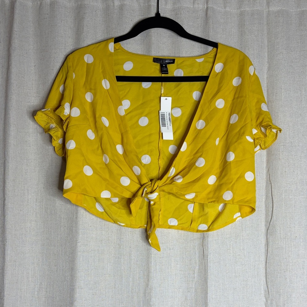 Aqua size M Yellow Polka Dot Women's Top